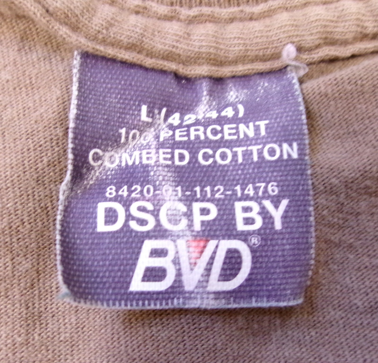 Vtg 80S DSCP BY BVD US ARMY T SHIRT SzL USA MADE BLANK BROWN KHAKI COMBED COTTON