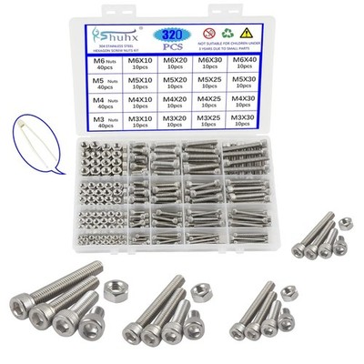 Schraubenset M3 M4 M5 M6 Edelstahl 304 320 Teile mit Muttern Hexagon