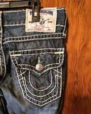 TRUE RELIGION Men s Jeans STRAIGHT W/ FLAP SUPER T Wide Stitch Size 31
