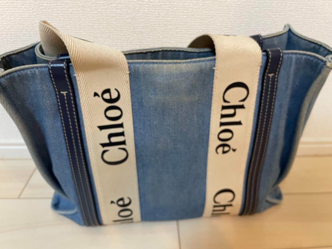 DENIM BLUE] Chloe Woody Medium Tote Bag