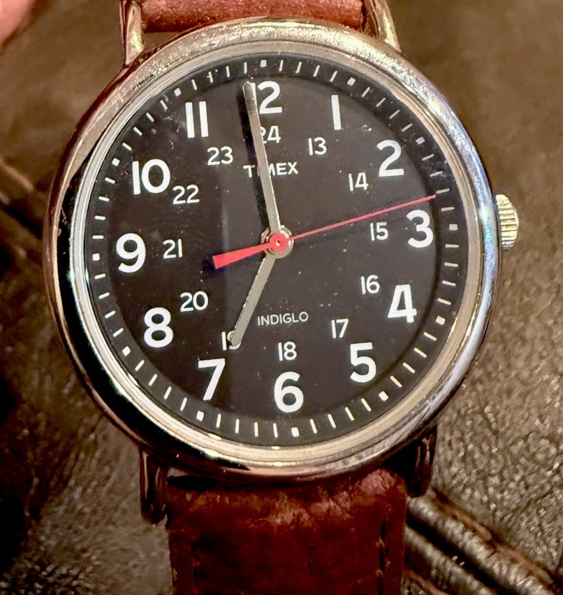 Timex Indiglo Mens Black Dial Watch T2N647 Dress Brown Leather Quartz WR 30m