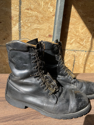 Vintage Chippewa Black Leather Laced Zip Up Steel Toe Boots Size 10.5 3E