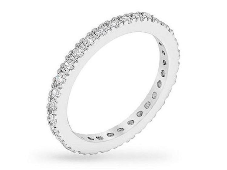 1.5 TCW 2 mm Round CZ Inlaid Stackable Eternity Bridal Wedding Band Ring Size 10