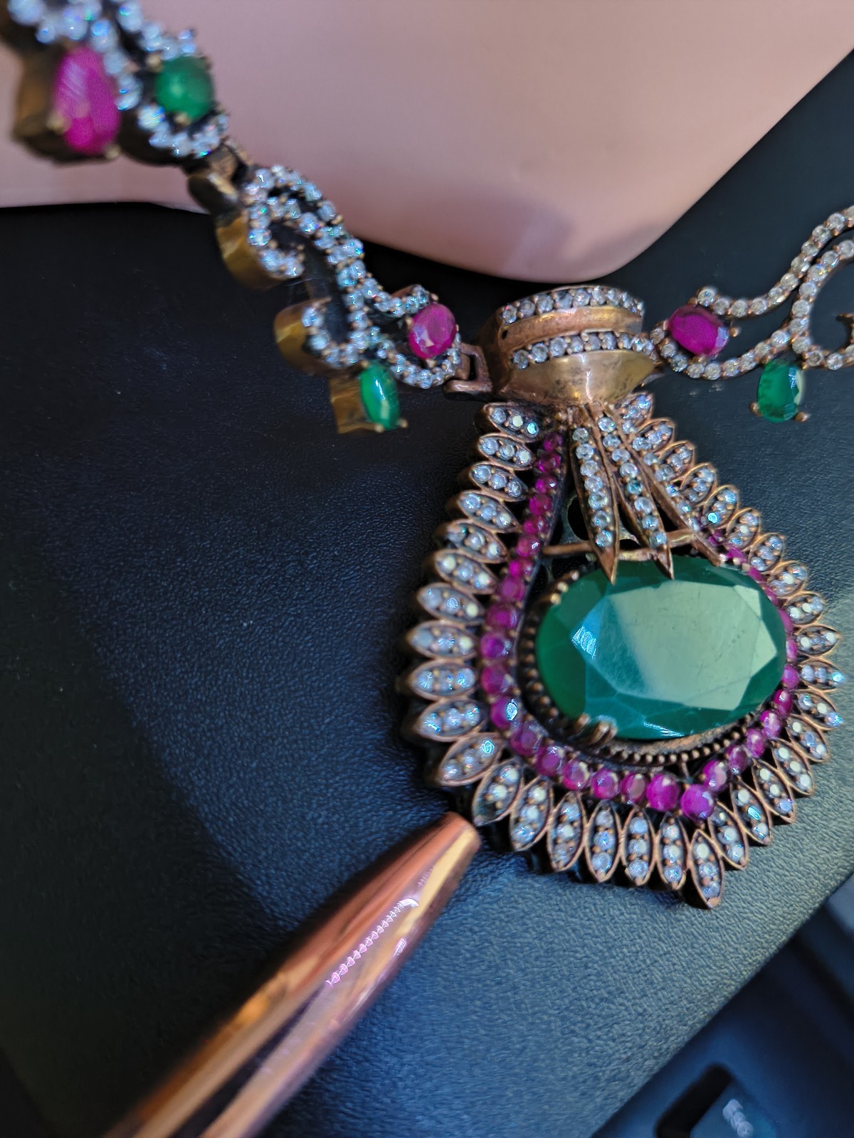 Vintage Emerald Ruby Sterling Silver Statement Ne… - image 22