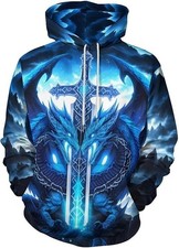 3D Ice Dragon Sword Hoodie Fantasy Pullover Sweatshirt Unisex S-5XL
