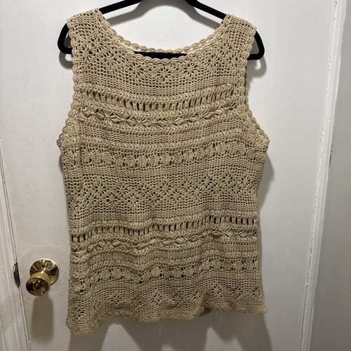 Jones New York Signature Lined Sleeveless Crochet Tunic Top Stretchy Tan Sz 2X