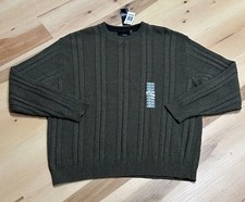 Mens Knit Ribbed Sweater Size 2XL Olive Green Long Sleeve Crew Neck Luxury
