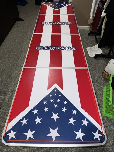GlowPong Folding Beer Pong Table – 8ft – USA Flag Design – Clean – Portable