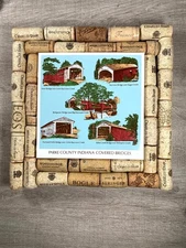 Ceramic Cork Hot Pad Trivet Handmade Covered Bridges of Indiana
