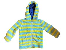 Mini Boden Blue Yellow Stripe Fleece Shaggy Hoodie Hoody Warm 3-4