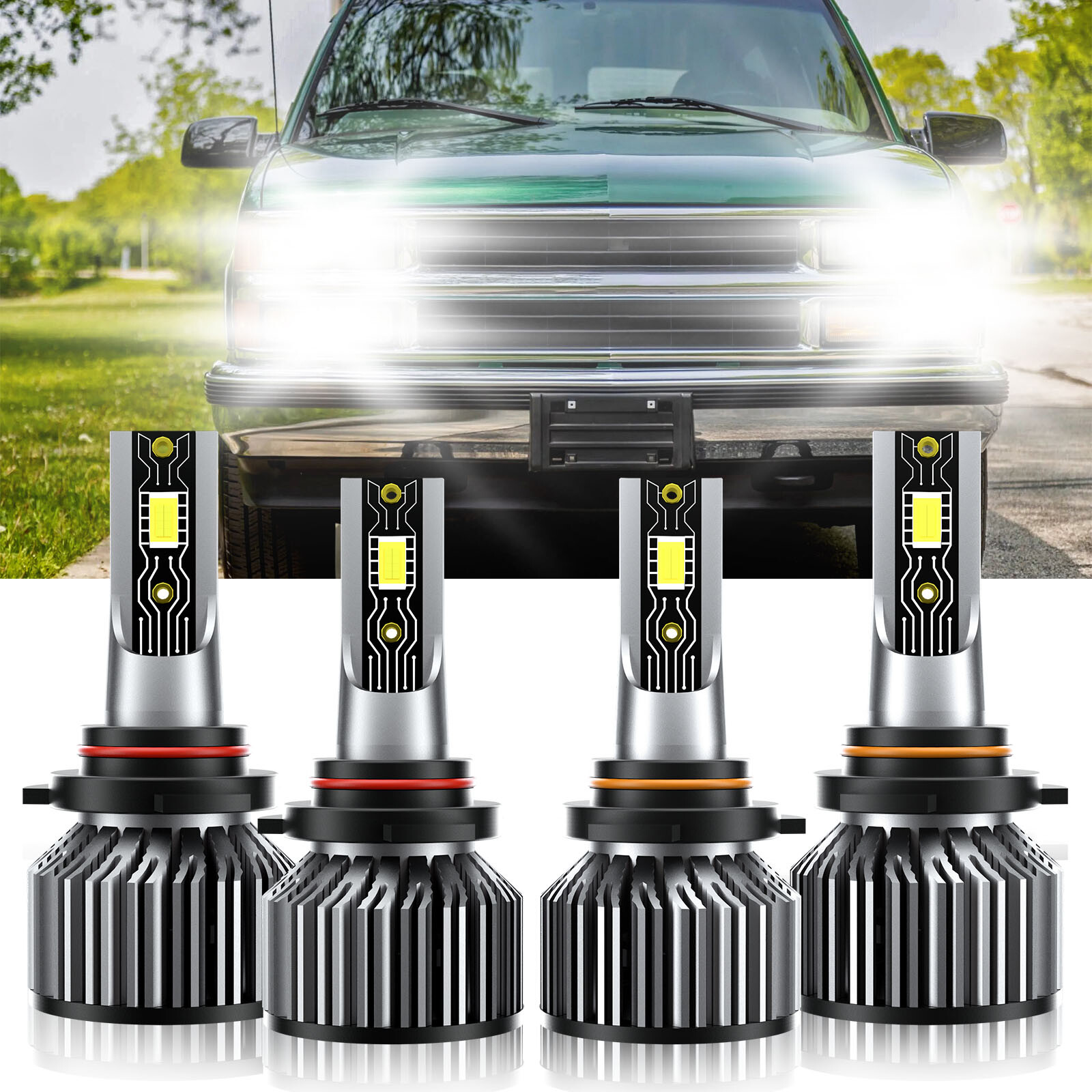 9005 9006 LED Headlight Bulbs Hi Low Lamp For Chevrolet K1500 Suburban 1992-1999