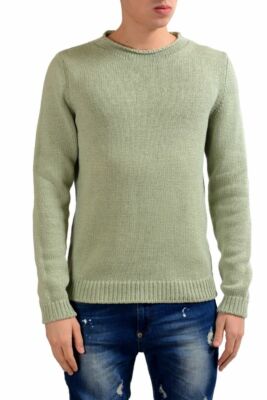 Malo Maglione Pesante In Cashmere Di Seta Verde Da Uomo Girocollo