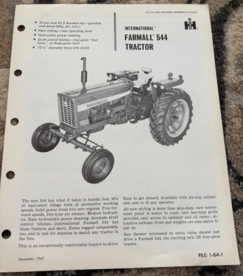 International Harvester Farmall 544 Tractor For 1968 Brochure