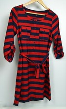 Gap Shirt Dress Womens Sz XS Red Striped Nautical Belt Ruched Sleeve Boat Neck