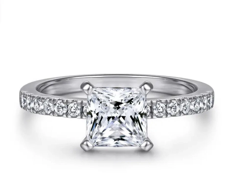 Juego de compromiso de boda de diamantes de circonita cúbica creados en laboratorio talla 6, 7, 8, 9 u 11 Foto 3 de 4