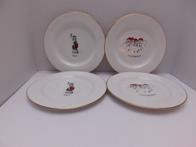 Merry Masterpieces Xmas Dessert Plates Set 4 1st Edition RETIRED 8'' 24K Rims EC