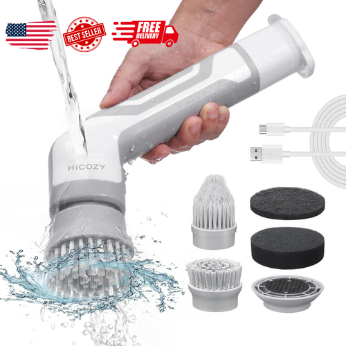 Electric Spin Scrubber–Cordless, 2 Speeds,4 Brush Heads for Kitchen,Bathroom,Car