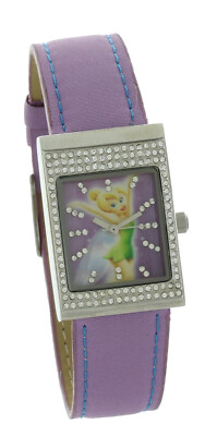  DISNEY classic Tinkerbell watch Lilac band, silver tone case stone