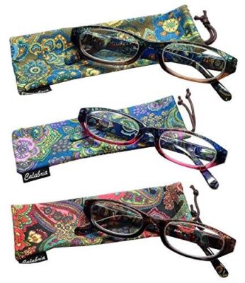Calabria 4377 Reading Glasses w/Floral Designs & Matching Case 3-PACK Variety +1