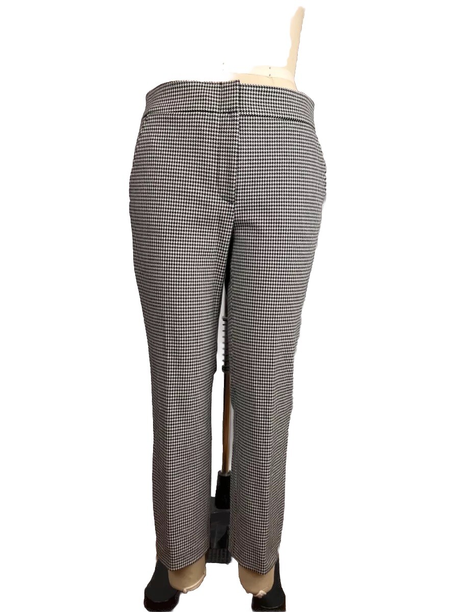 Black White Houndstooth Mid Rise Slim Leg Crop Pant Size 10