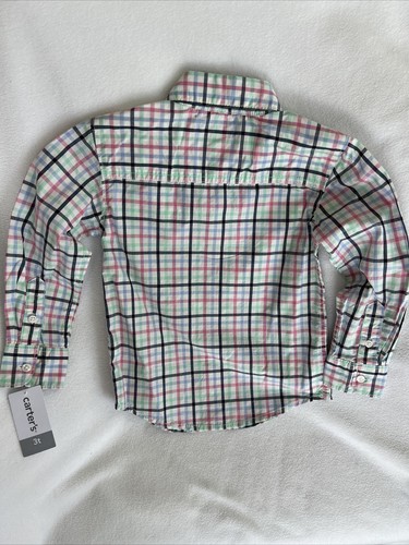 CARTER’S Toddler Boys 3T White Pink/Blue Plaid Long Sleeve Button Down Shirt - 第 2/7 張圖片