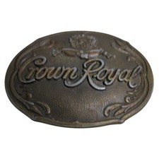 CROWN ROYAL Brass Belt Buckle Collectible Bourbon Whiskey Western Wear