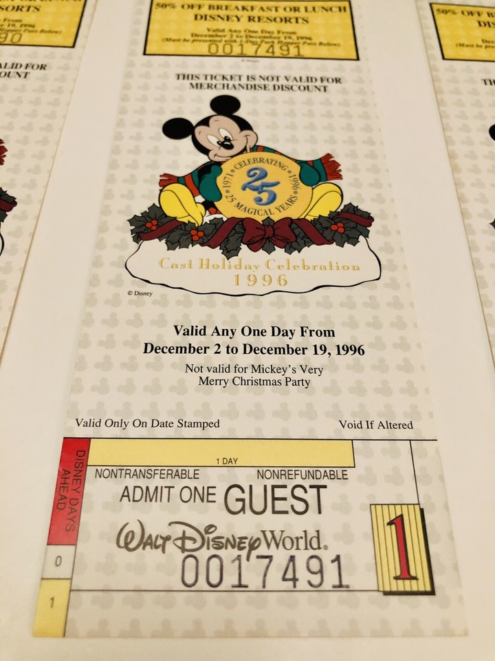 1996 Walt Disney World 25th Anniv Cast Member Holiday Unused Coupons 1996-walt-disney-world-25th-anniv-cast-member-holiday-unused-coupons
