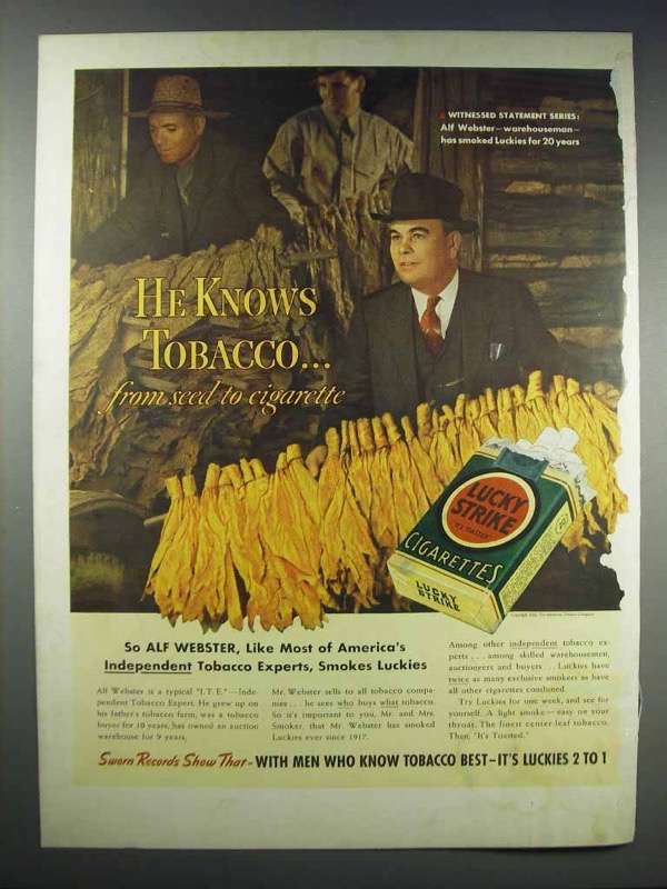1938 Lucky Strike Cigarettes Ad - He Knows Tobacco | eBay