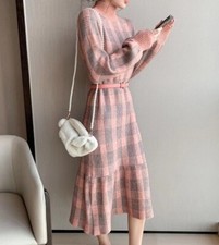 Business Work Dresses for Women Size 4-10 Small Medium Midi Plaid Turtleneck New