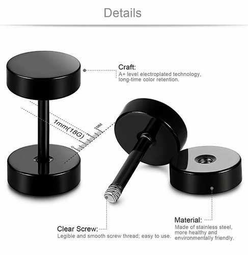 Surgical Stainless Steel Stud Earrings Men Women Faux Gauges Ear Tunnel Ear Stud - Afbeelding 6 van 15