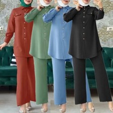 2PCS Muslim Abaya Sets Turkey Kaftan Robe Women Ethnic Casual Tops Pants Outfits