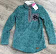 Marley Lilly Sherpa Pullover Quarter Zip Monogrammed THN Teal XS