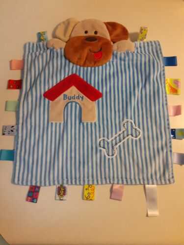 Taggies Peek A Boo Buddy Puppy Dog Baby Blanket Blue Stripe Bone Security Lovey