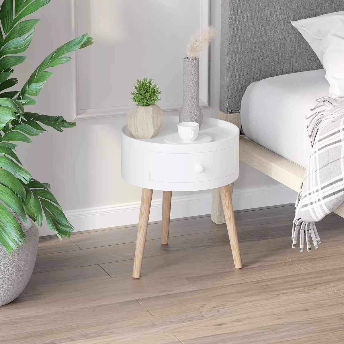 White round 2024 nightstand with drawer