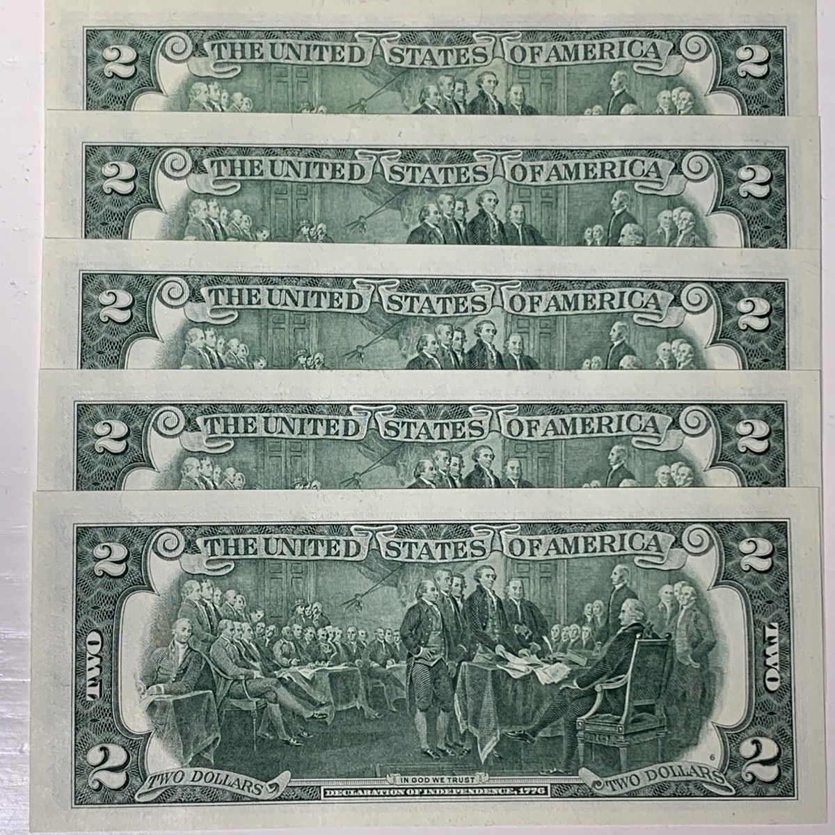 LOT OF 5 NEW LUCKY UNCIRCULATED 2017 TWO DOLLAR BILLS $2