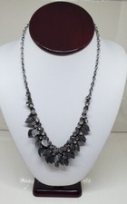 Rhinestone Leaf Design Necklace Silver Tone Multistone Statement 20"
