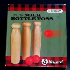 Spill 'Em Milk Bottle Toss Ball Wooden Pins Game Family Kids Reward Lodge RARE