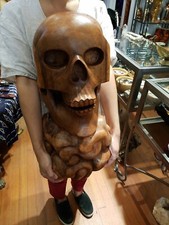 Skull Carved Wooden Sculpture Realistic Wood Carving Extra Large Display Art
