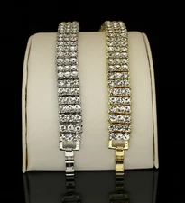 3 Row CZ Iced Bracelet Anklet Men Women 14k Gold Silver Plated Hip Hop 7-10 inch