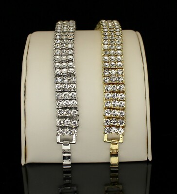 3 Row CZ Iced Bracelet Anklet Men Women 14k Gold Silver Plated Hip Hop 7-10 inch
