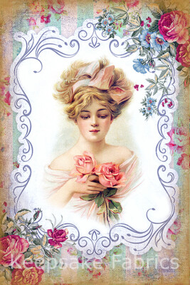 Lovely Victorian Lady Repro Crazy Quilt Block (M1