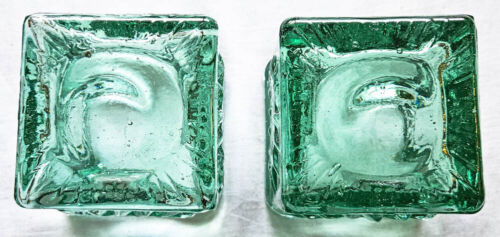Pair of Green Glass Votive Holders Sun Pattern 3" X 3" For Use with Small Votive - Picture 3 of 5