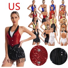 Women Sequined Tassel Latin Dancewear Jazz Rumba Ballroom Party Costume dress