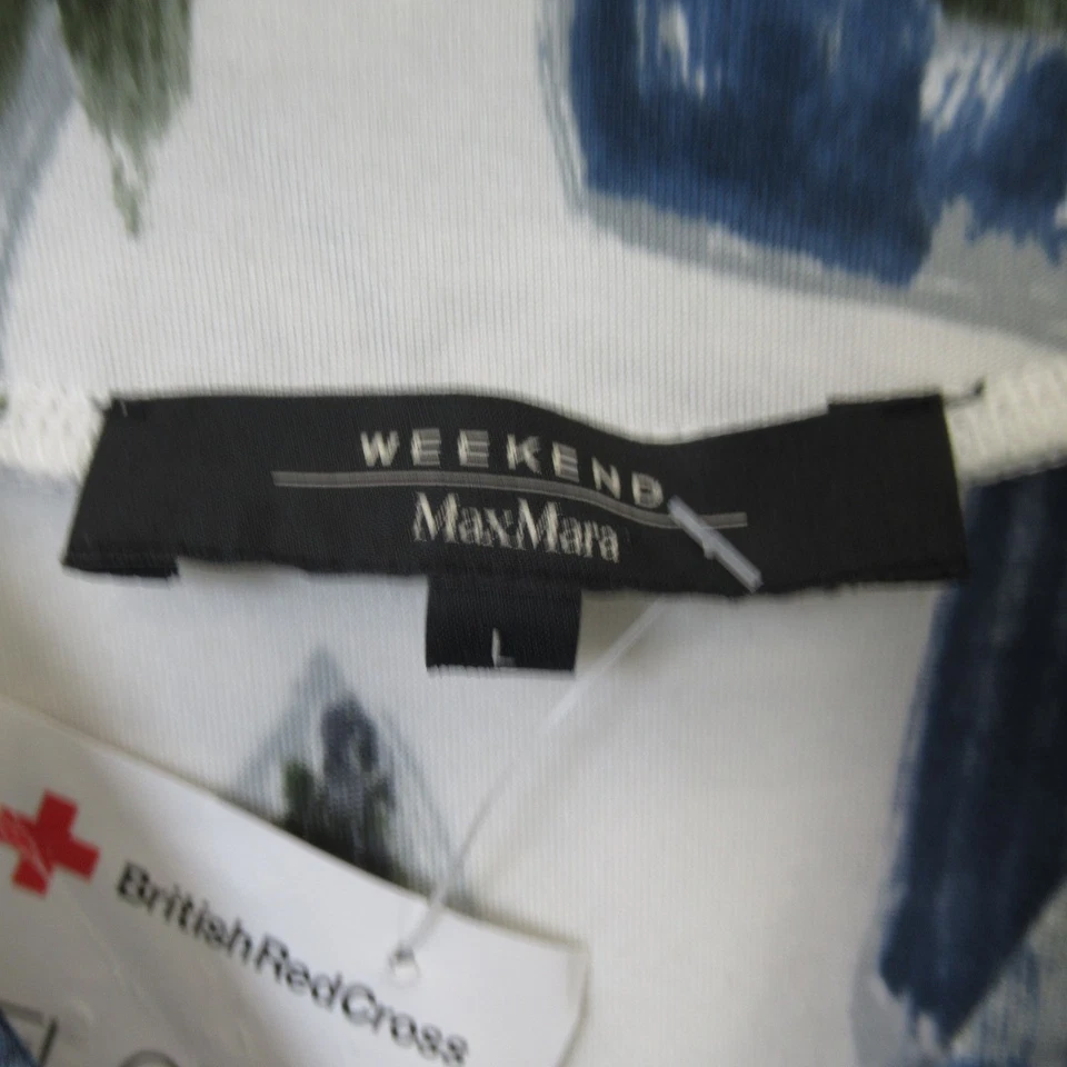 Weekend Max Mari Top Large Blue Silk Cotton Womenswear Short Sleeve Preloved - Image 4 of 4