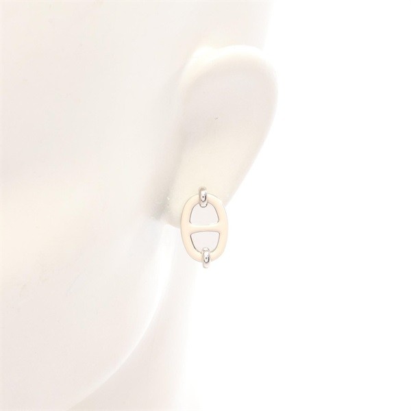 Hermes Silver Stainless Steel Mini Maillon Cream Earrings Women Excellent thumbnail 4