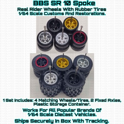 BBS SR 10 Spoke Real Rider Wheels Rubber Tire For 1/64 Scale Custom Hot