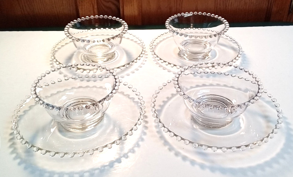 Imperial Candlewick Clear Glass Dessert Bowl Plate Sets Vintage Lot of 4