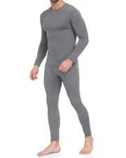 Mens Fleece Lined Thermal Long Johns Base Layer Set - Cold Weather Grey