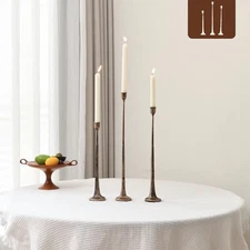 Set of 3 Candle Stick Holders, Iron Antique 12”,14”,15.5” Antique Gold-straight
