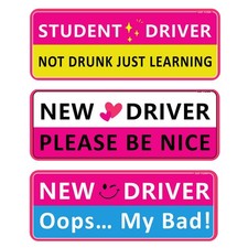 Student Driver Magnet for Car, 3pcs Funny New Small, Pink